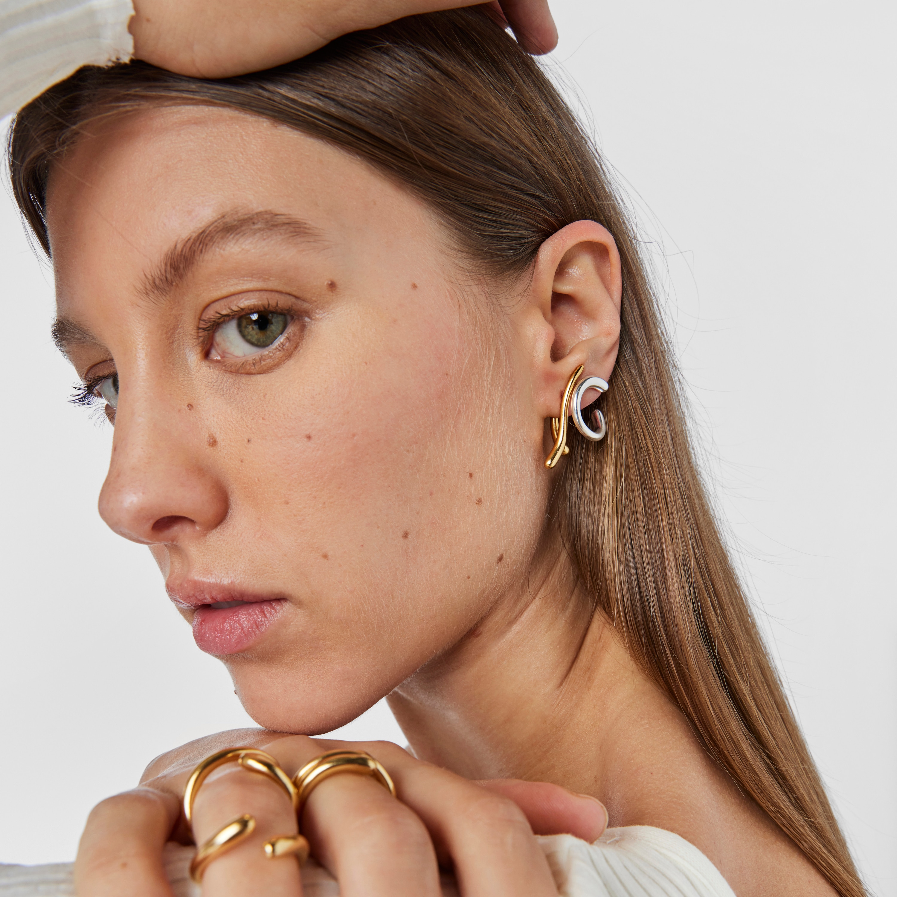 Pendientes con baño de oro 18 kt sobre plata doble onda New Hav