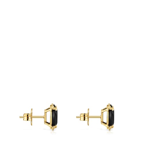Earrings with 18kt gold plating over silver and onyx Cachito Mío