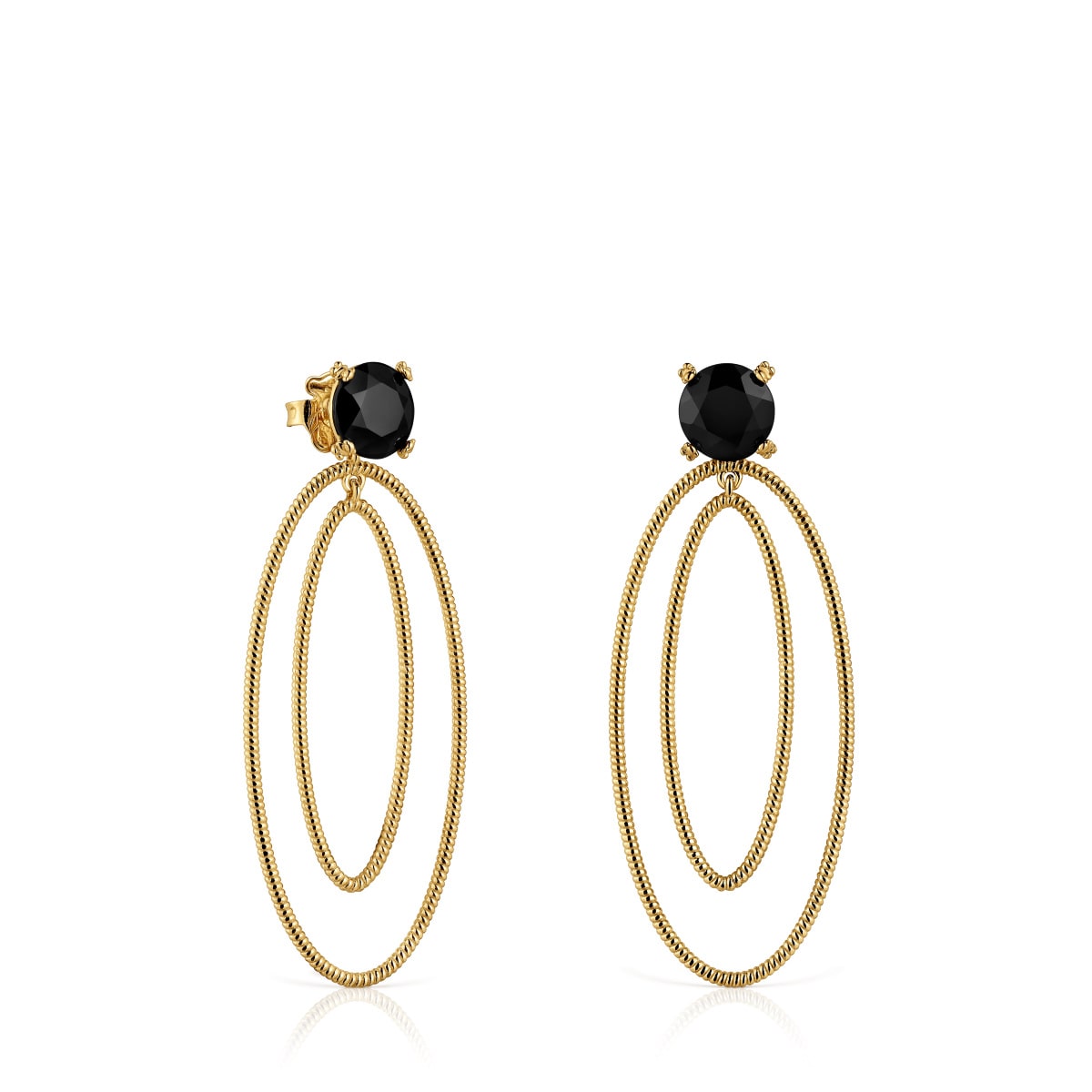 Hoop earrings with 18kt gold plating over silver and onyx Cachito Mío