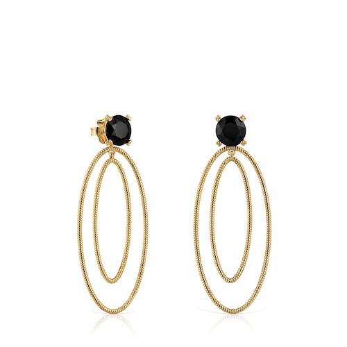 Hoop earrings with 18kt gold plating over silver and onyx Cachito Mío