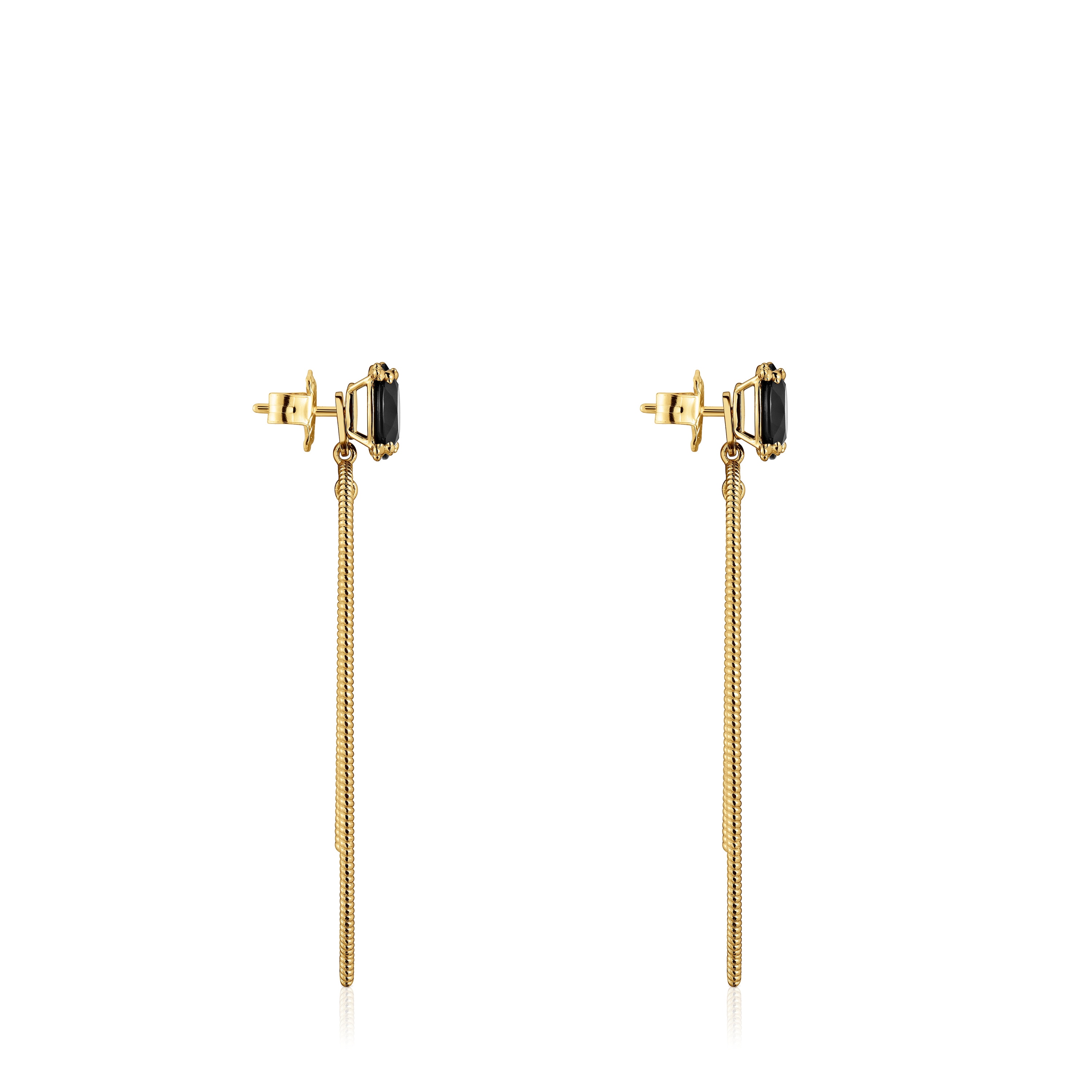 Pendientes de aro con baño de oro 18 kt sobre plata y ónix Cachito Mío
