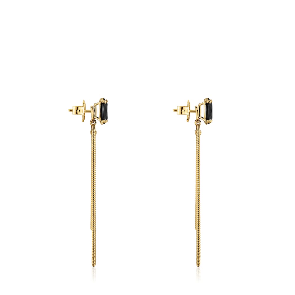 Pendientes de aro con baño de oro 18 kt sobre plata y ónix Cachito Mío image number 1