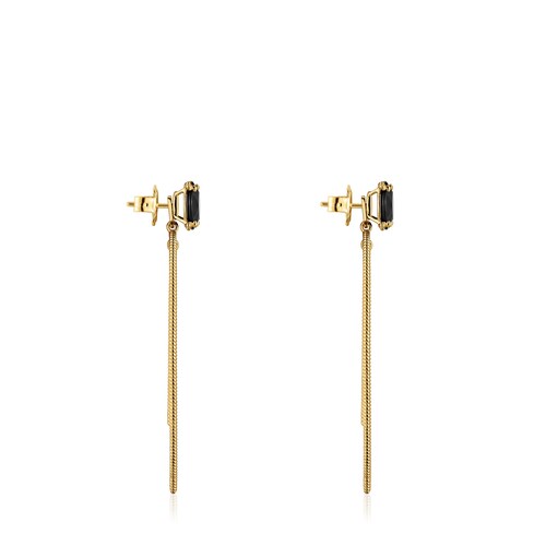 Hoop earrings with 18kt gold plating over silver and onyx Cachito Mío