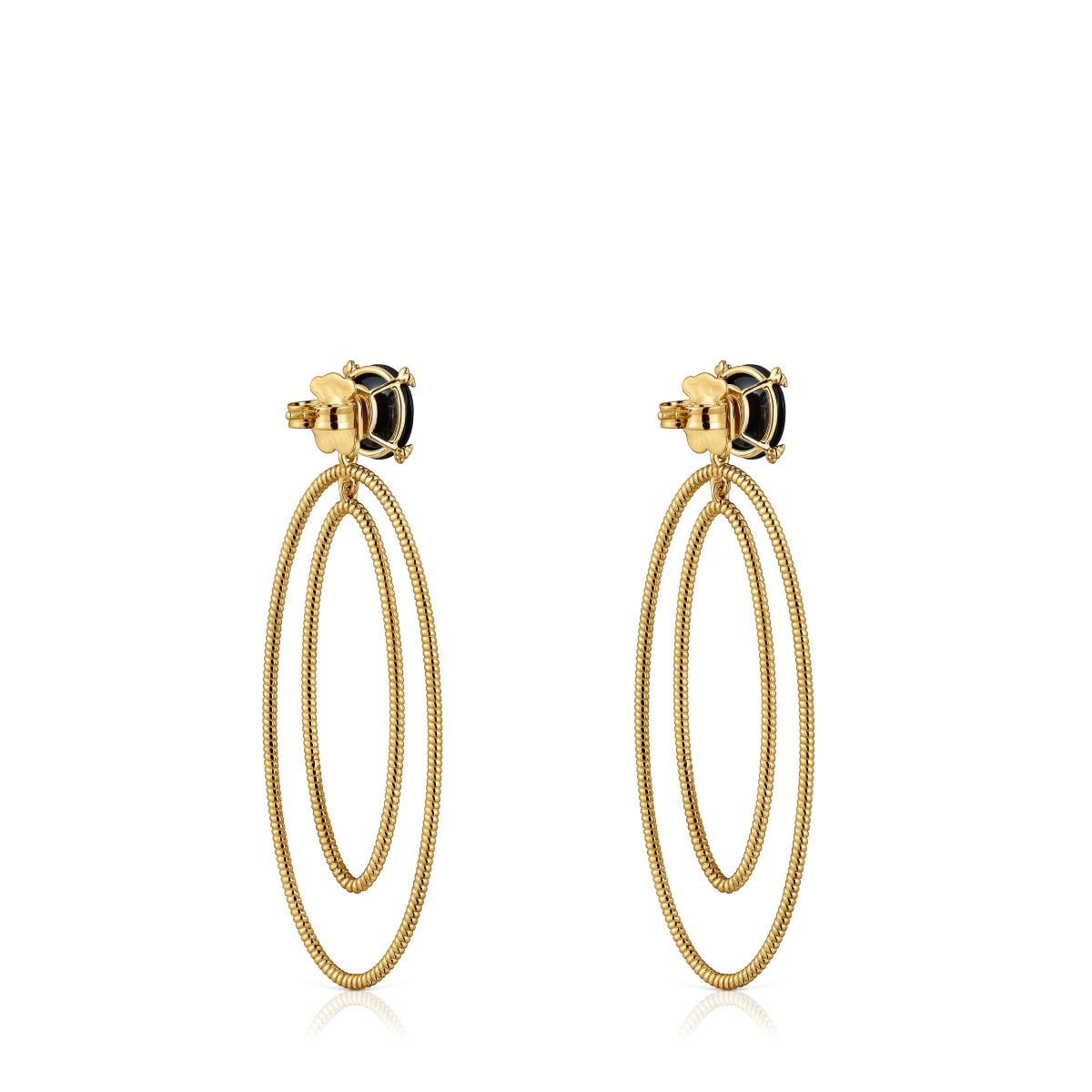 Hoop earrings with 18kt gold plating over silver and onyx Cachito Mío