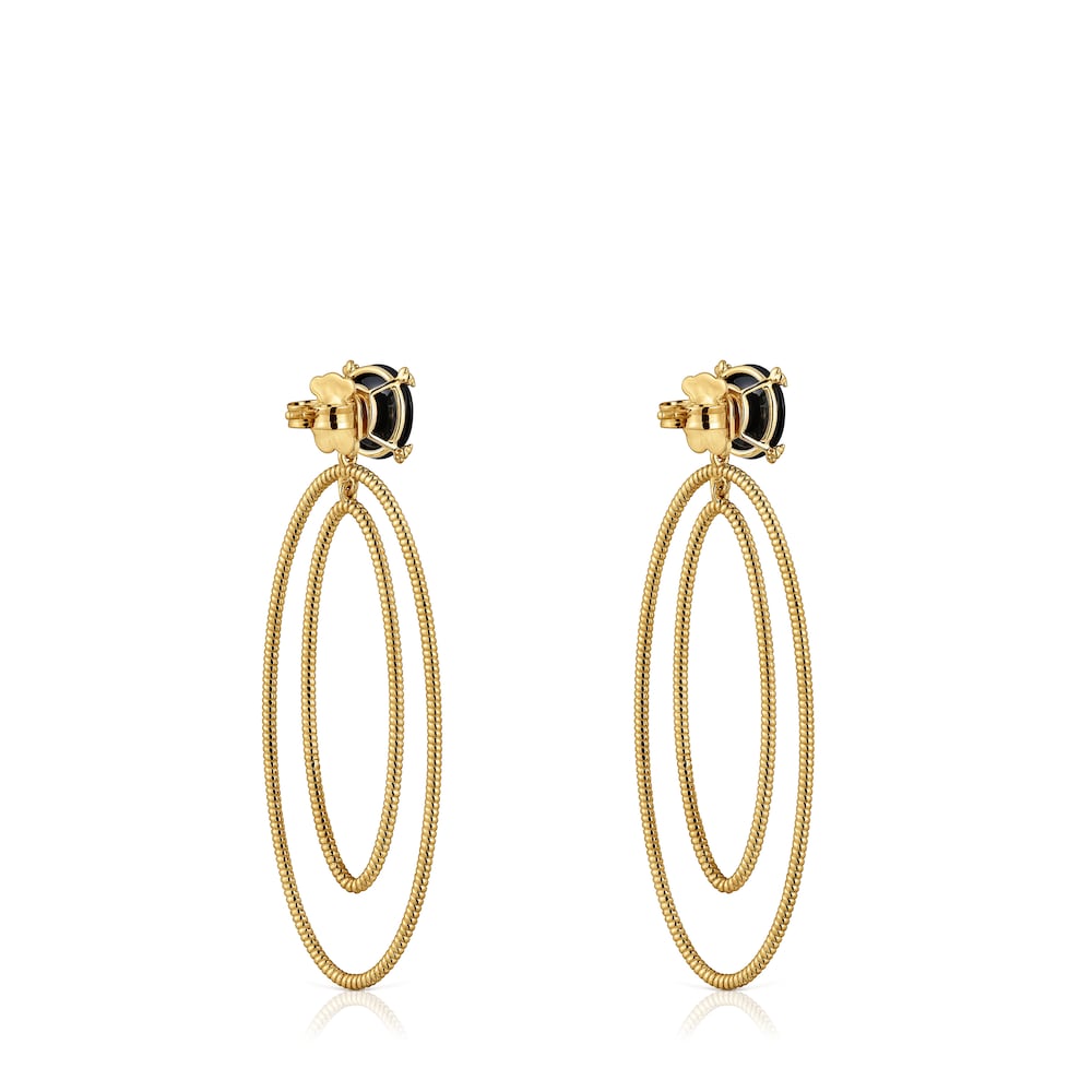 Pendientes de aro con baño de oro 18 kt sobre plata y ónix Cachito Mío image number 2