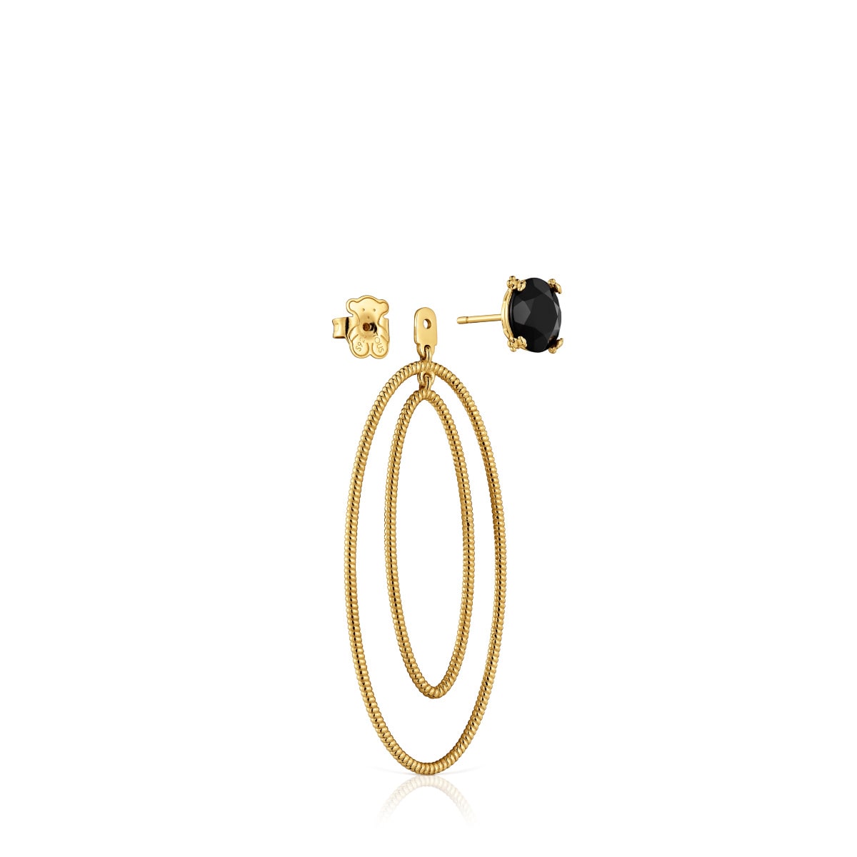 Hoop earrings with 18kt gold plating over silver and onyx Cachito Mío