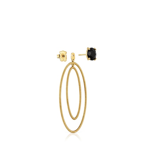 Hoop earrings with 18kt gold plating over silver and onyx Cachito Mío