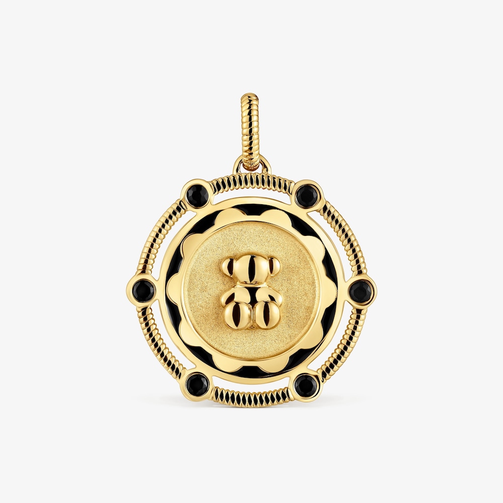 Colgante medalla oso con ba&ntilde;o de oro 18 kt sobre plata y detalles &oacute;nix Cachito M&iacute;o