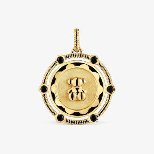 Colgante medalla oso con ba&ntilde;o de oro 18 kt sobre plata y detalles &oacute;nix Cachito M&iacute;o