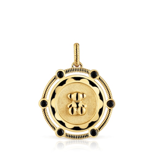 Bear Medallion pendant with 18kt gold plating over silver and onyx details Cachito Mío