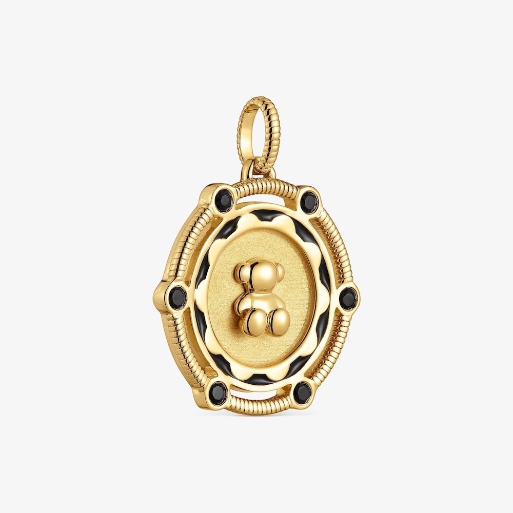 Colgante medalla oso con ba&ntilde;o de oro 18 kt sobre plata y detalles &oacute;nix Cachito M&iacute;o