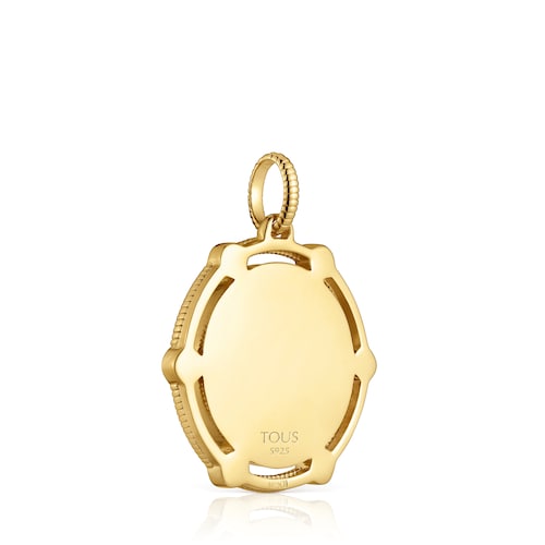 Bear Medallion pendant with 18kt gold plating over silver and onyx details Cachito Mío