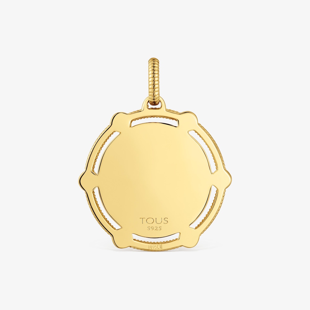 Colgante medalla oso con ba&ntilde;o de oro 18 kt sobre plata y detalles &oacute;nix Cachito M&iacute;o