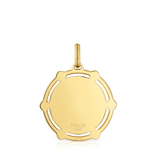 Bear Medallion pendant with 18kt gold plating over silver and onyx details Cachito Mío