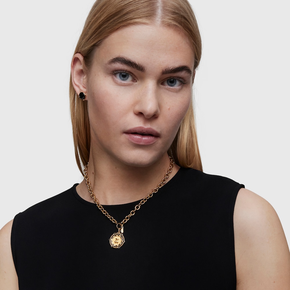 Colgante medalla oso con ba&ntilde;o de oro 18 kt sobre plata y detalles &oacute;nix Cachito M&iacute;o