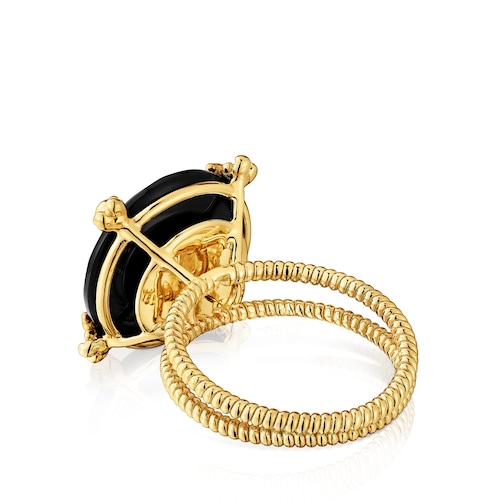 Ring with 18kt gold plating over silver and onyx Cachito Mío