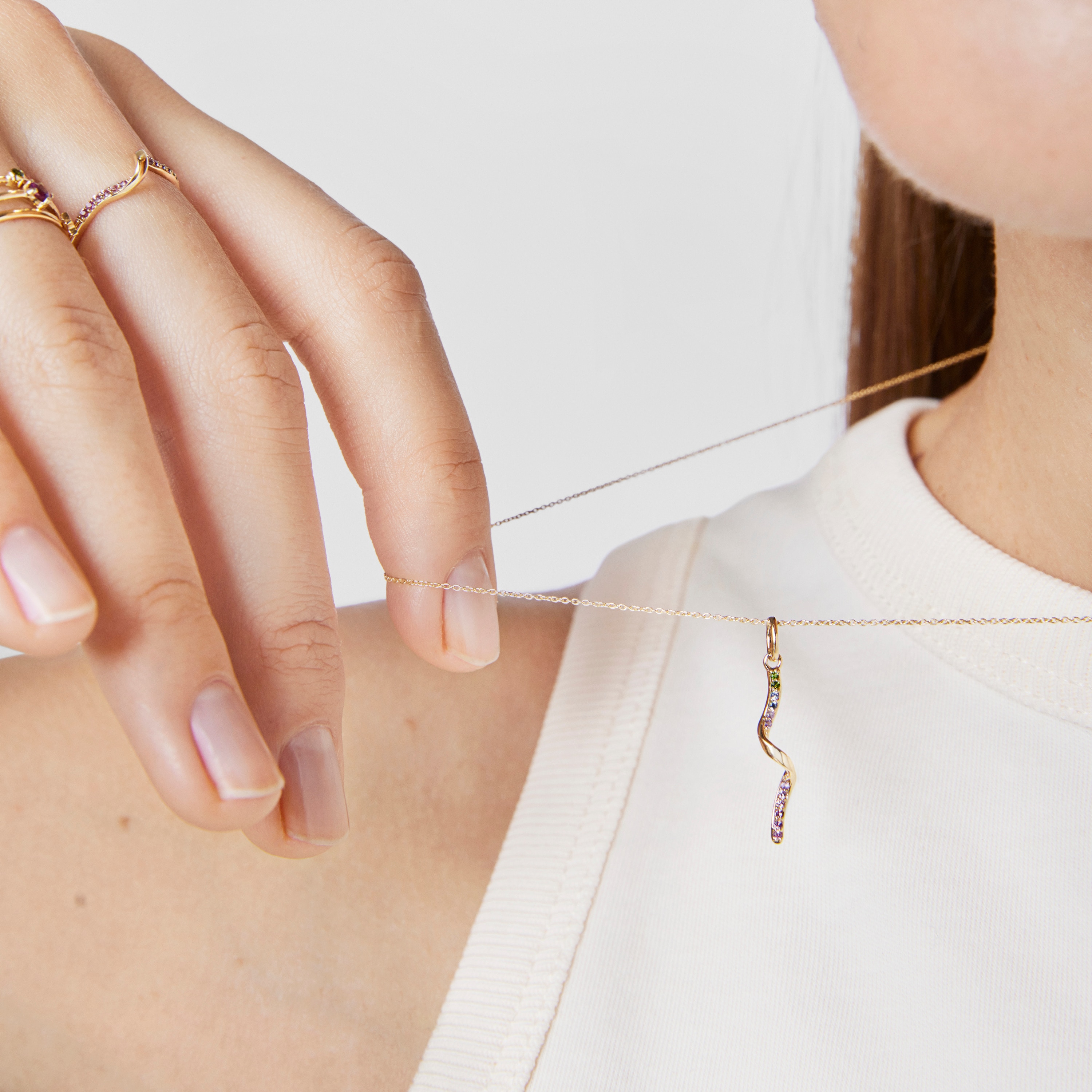 18K Solid Gold Necklace with gemstone spiral TOUS Beach