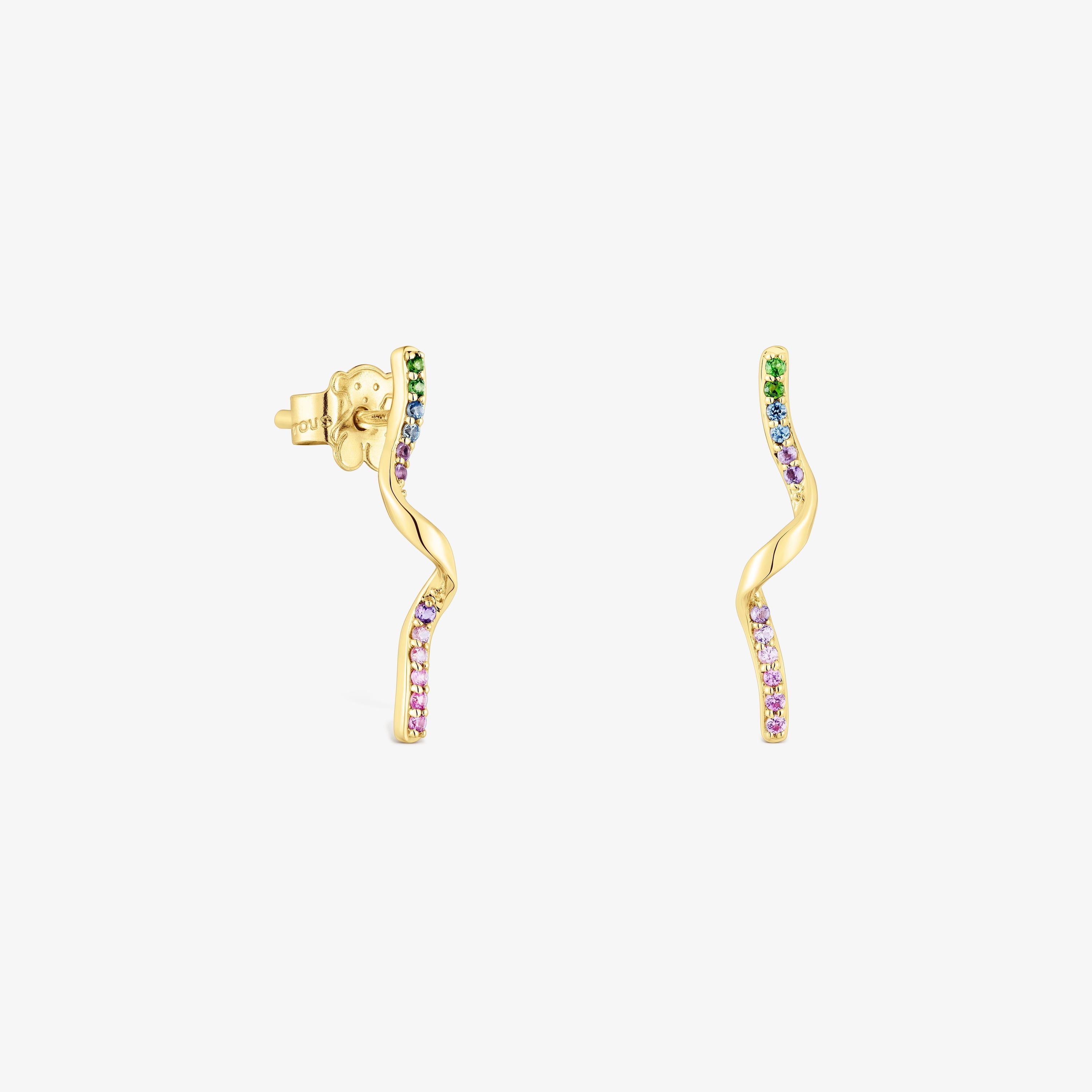 18K Solid Gold Spiral earrings with gemstones TOUS Beach