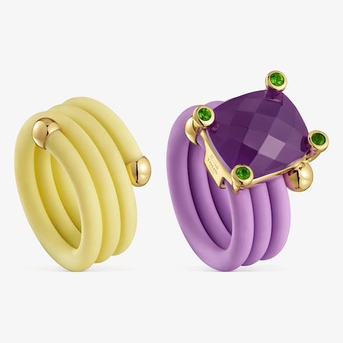Pack de anillos malva y amarillo con gemas Beach Caucho