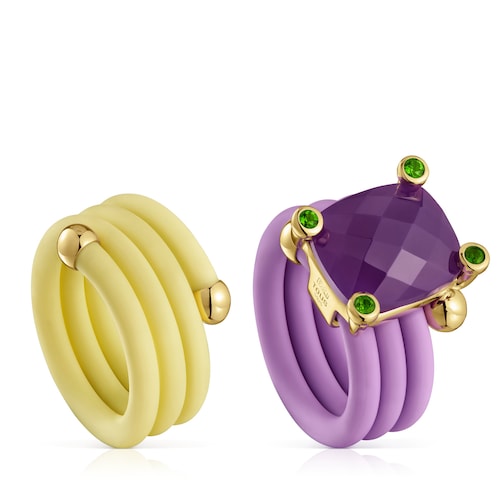 Pack de anéis malva e amarelo com pedras preciosas St. Tropez Caucho