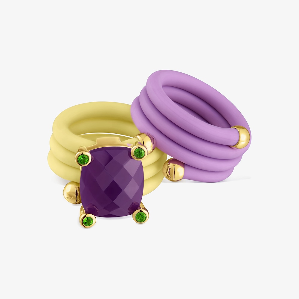 Pack de an&eacute;is malva e amarelo com pedras preciosas St.&nbsp;Tropez Caucho