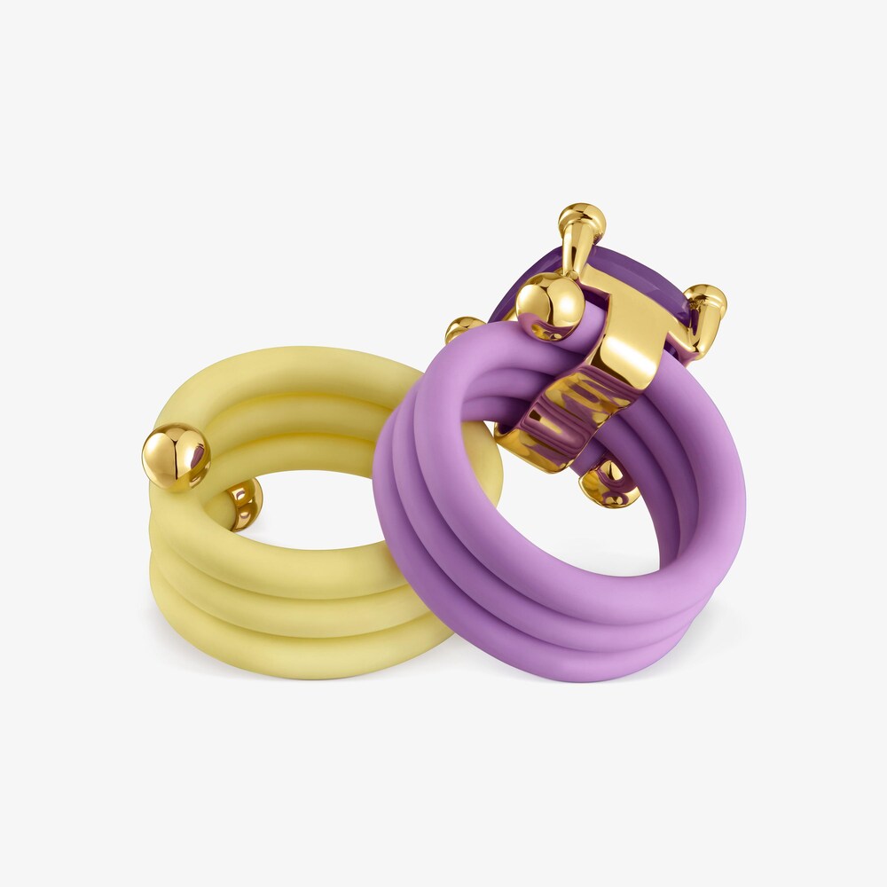 Pack de an&eacute;is malva e amarelo com pedras preciosas St.&nbsp;Tropez Caucho
