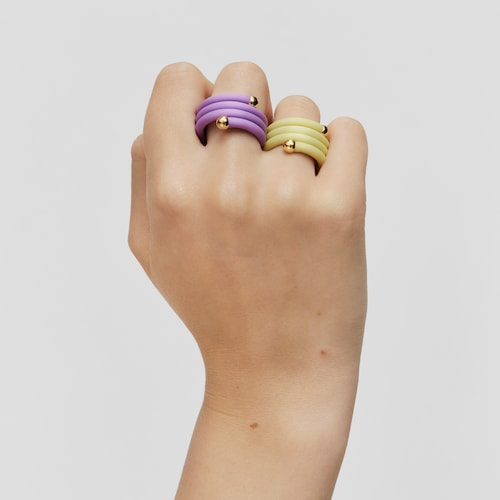 Pack de anéis malva e amarelo com pedras preciosas St. Tropez Caucho