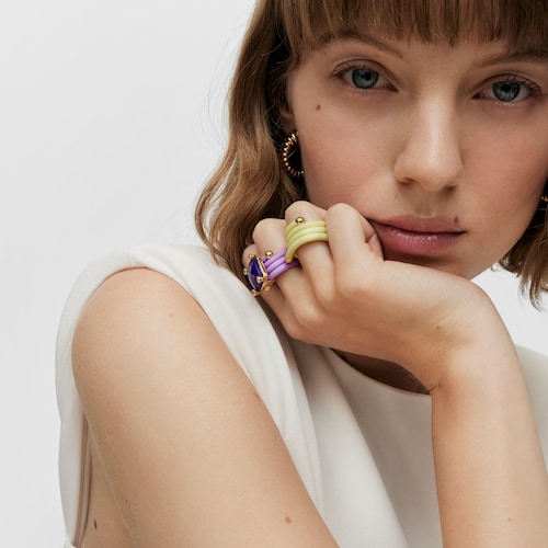 Pack de anéis malva e amarelo com pedras preciosas St. Tropez Caucho