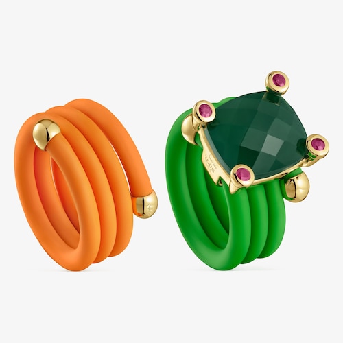 Pack de anillos verde y naranja con gemas Beach Caucho