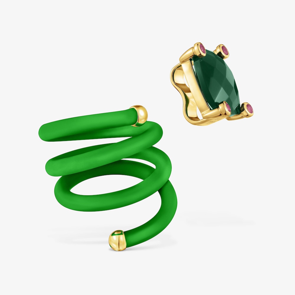 Pack de anillos verde y naranja con gemas Beach Caucho