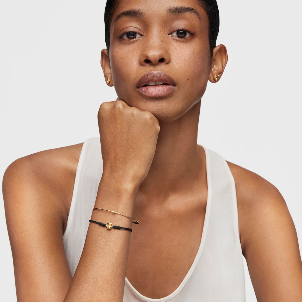 Pulsera de nylon negro y oso de oro Bold Bear