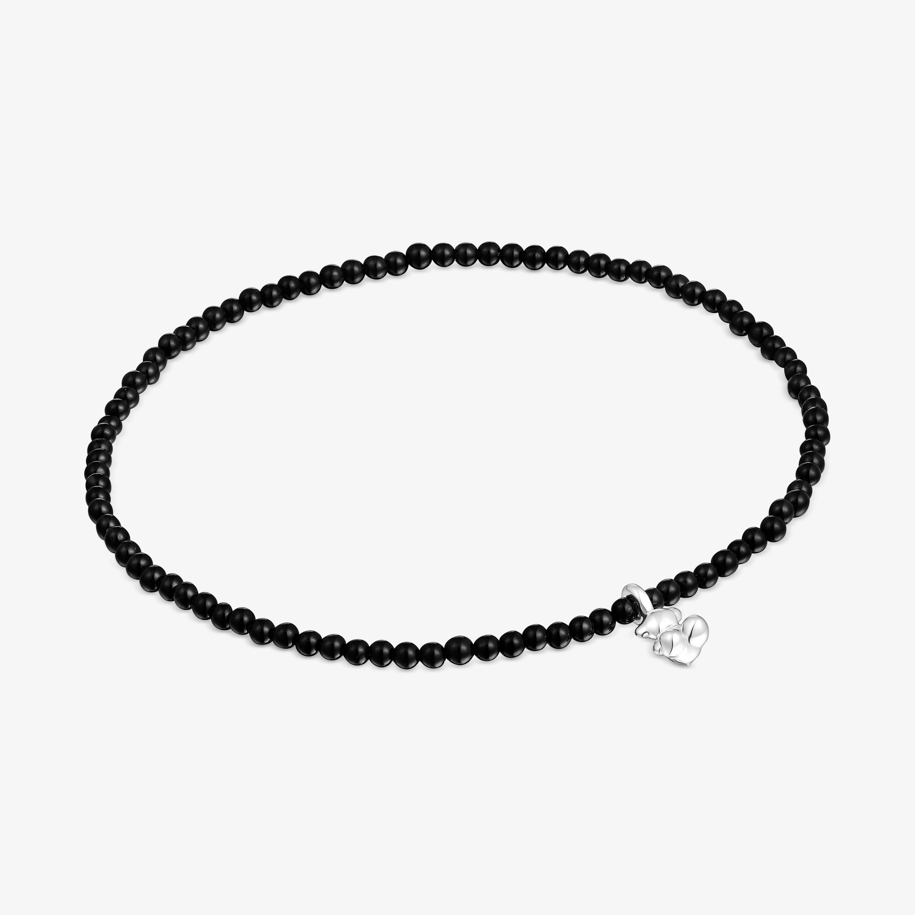 Elastic Bold Bear Bracelet with onyx and silver bear charm