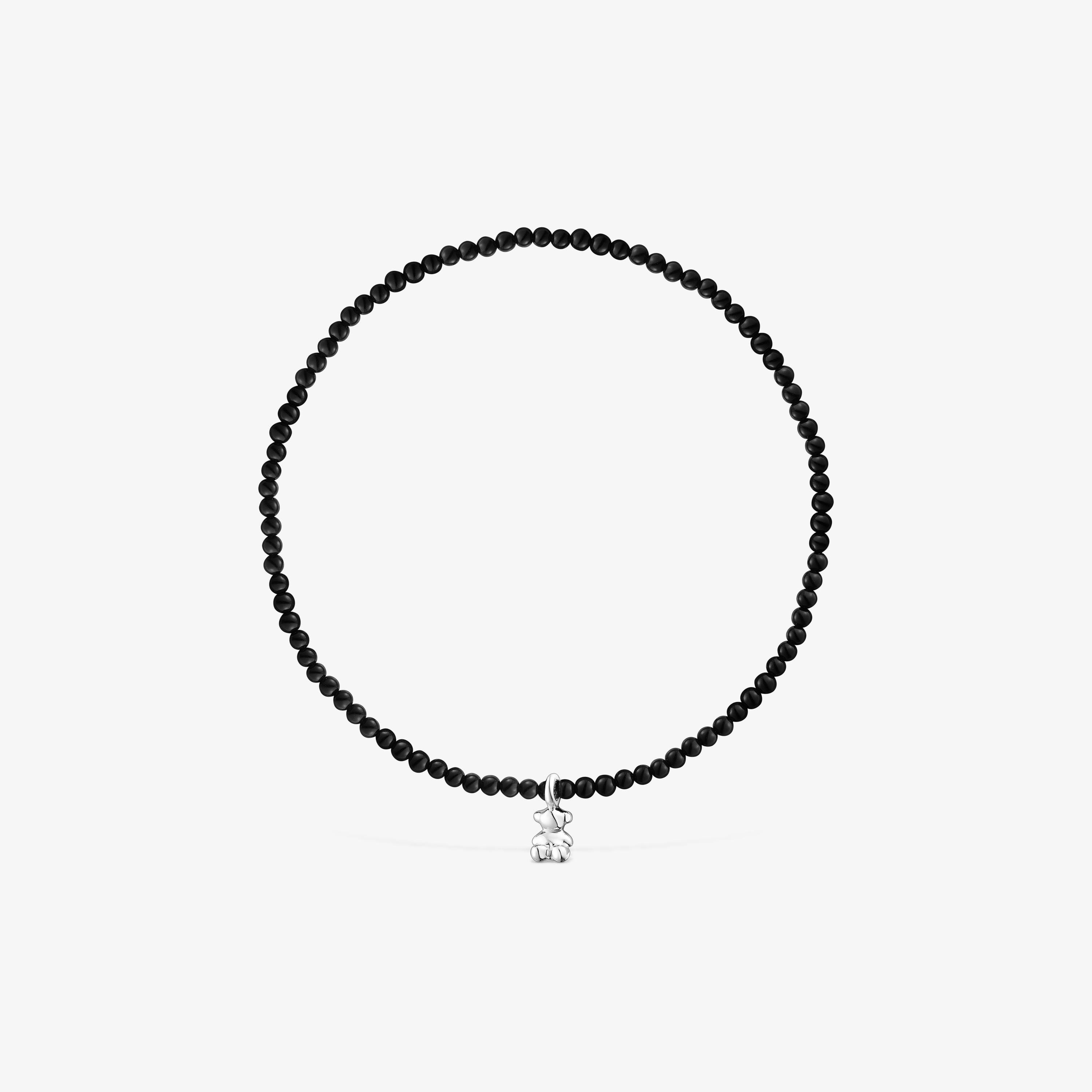 Elastic Bold Bear Bracelet with onyx and silver bear charm