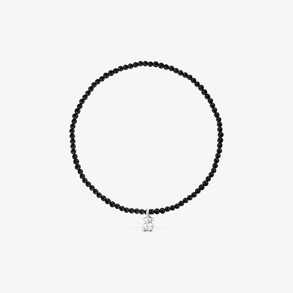 Elastic Bold Bear Bracelet with onyx and silver bear charm
