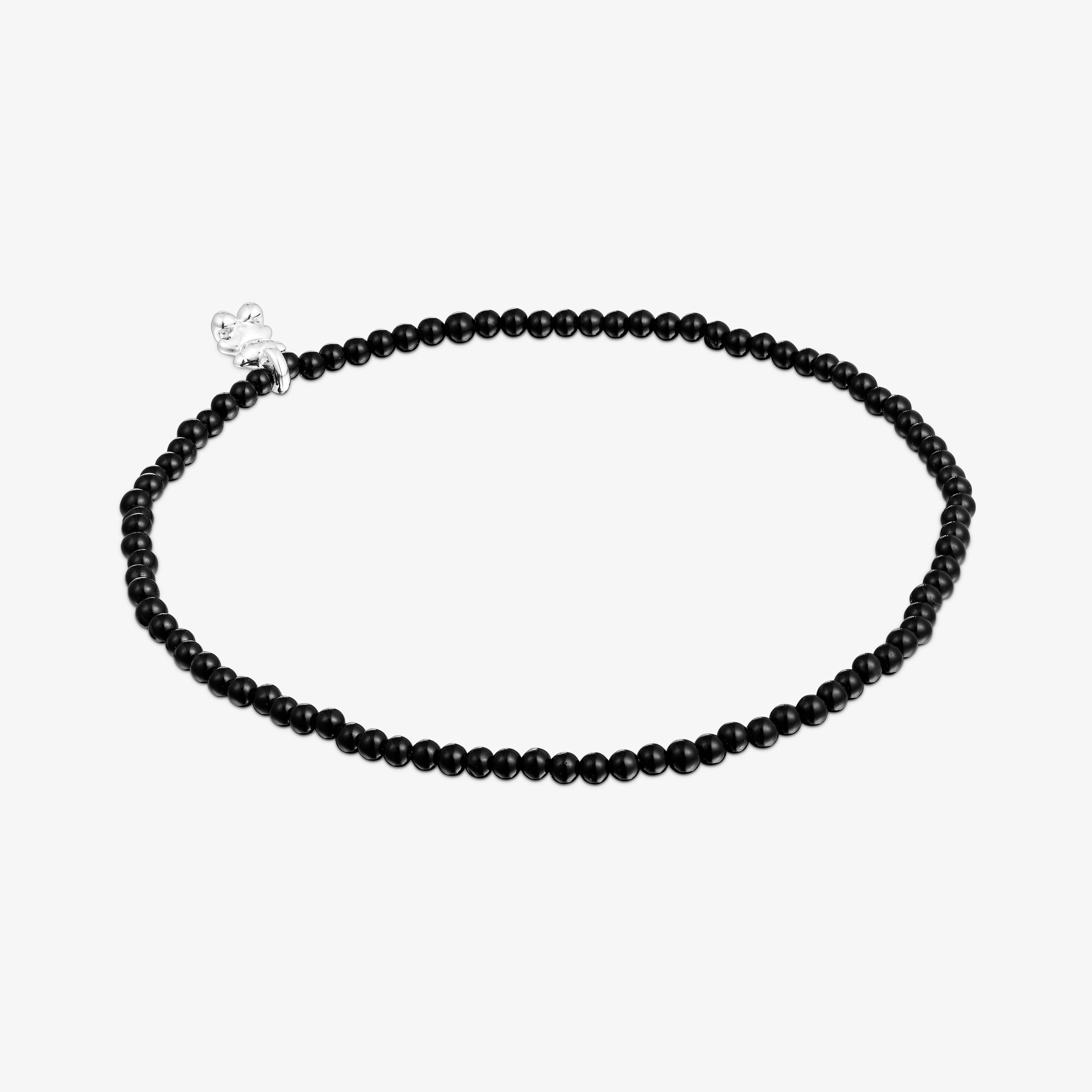 Elastic Bold Bear Bracelet with onyx and silver bear charm