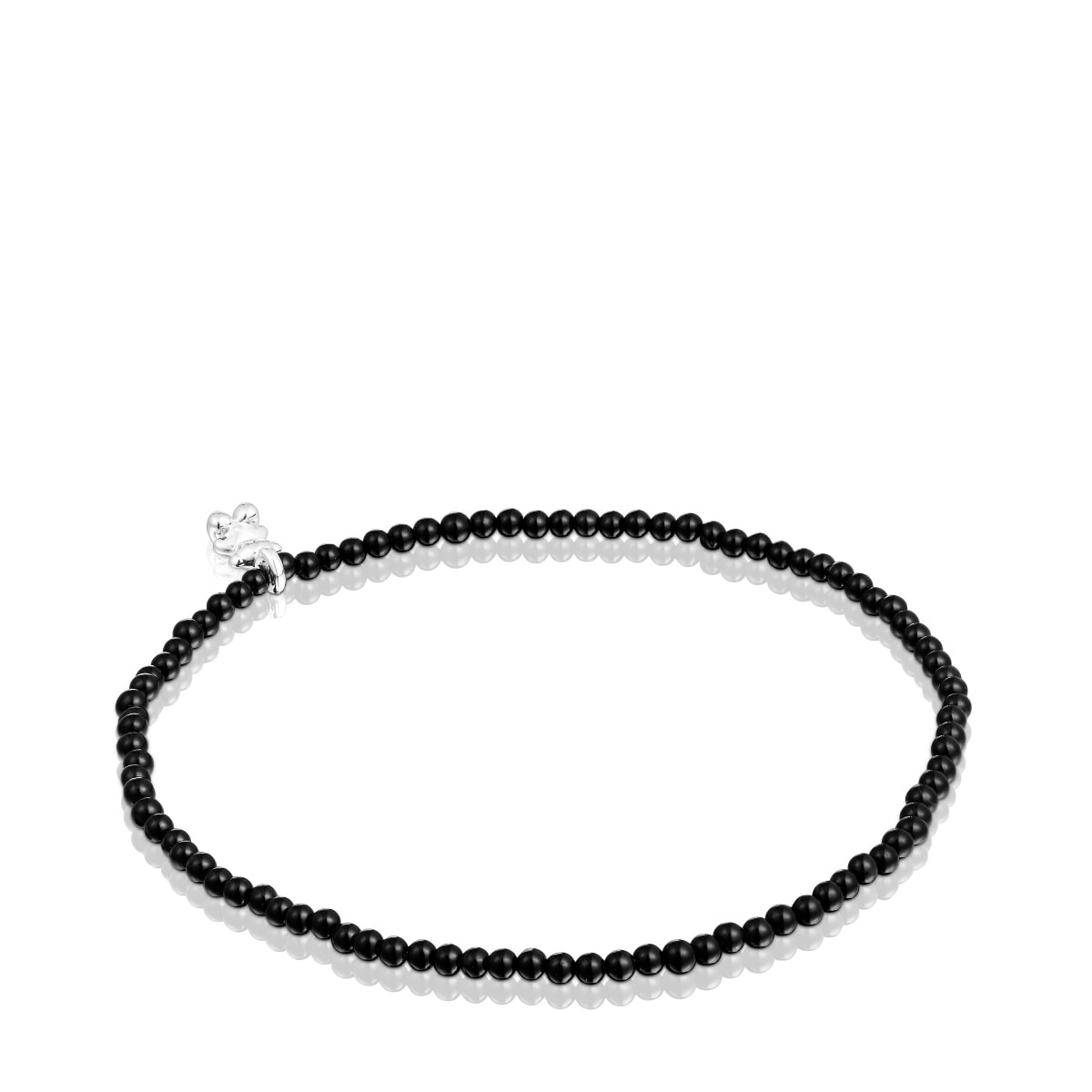 Elastic Bold Bear Bracelet with onyx and silver bear charm