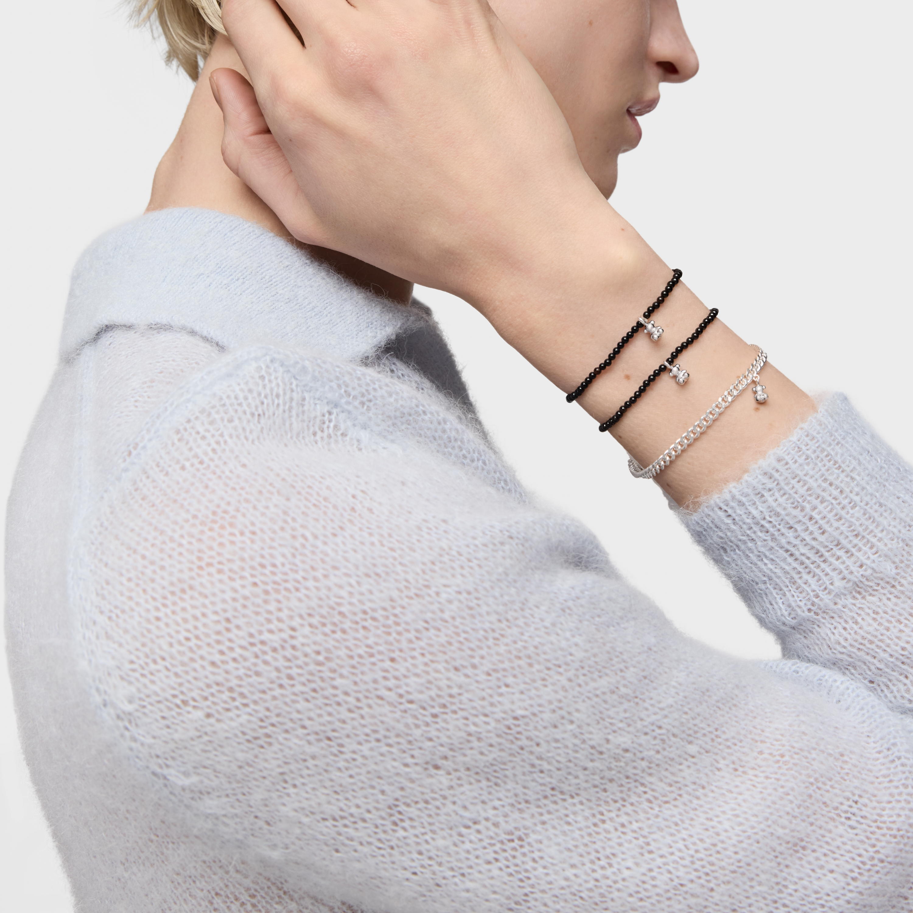 Elastic Bold Bear Bracelet with onyx and silver bear charm