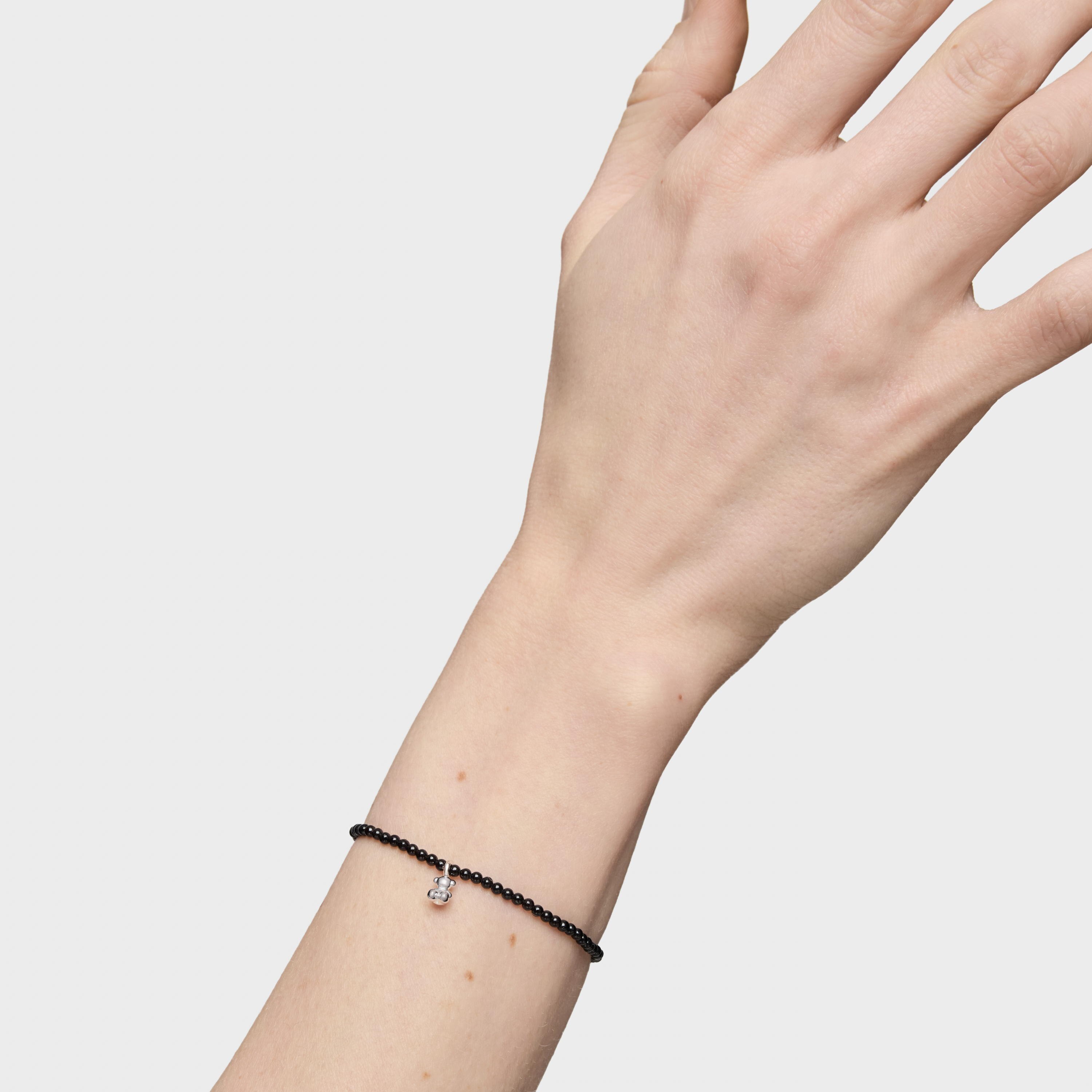 Elastic Bold Bear Bracelet with onyx and silver bear charm