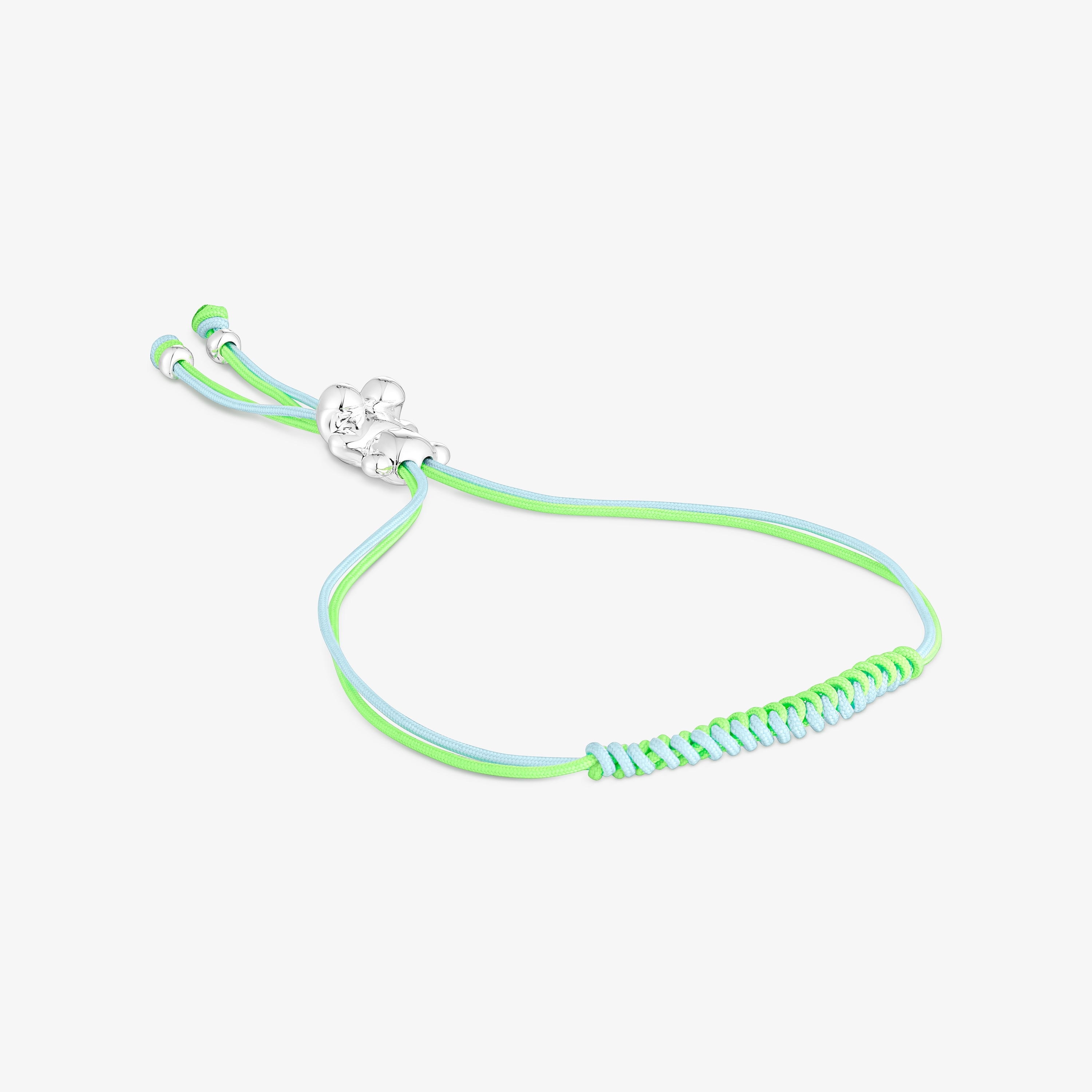 Bold Bear Bracelet with green and blue cord and a silver bear