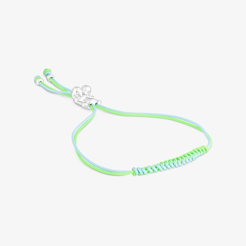 Pulsera de cord&oacute;n verde y azul con oso de plata Bold Bear