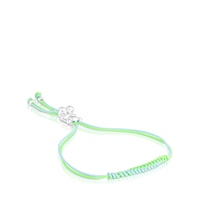Bold Bear Bracelet with green and blue cord and a silver bear