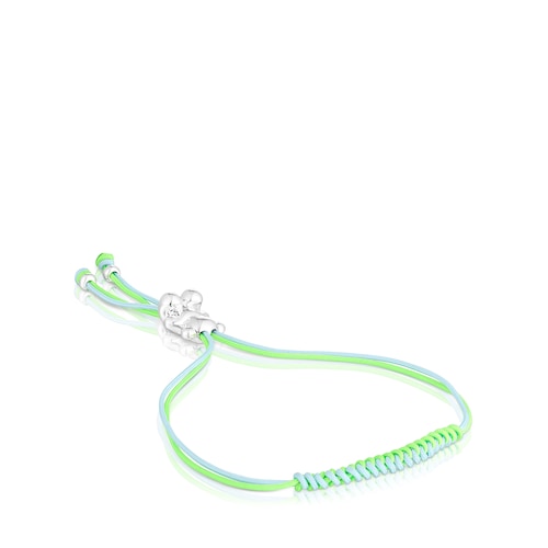 Bold Bear Bracelet with green and blue cord and a silver bear