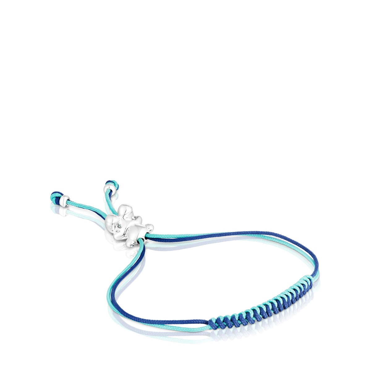 Bold Bear Bracelet with turquoise and navy blue cord and a silver bear
