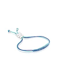 Bold Bear Bracelet with turquoise and navy blue cord and a silver bear
