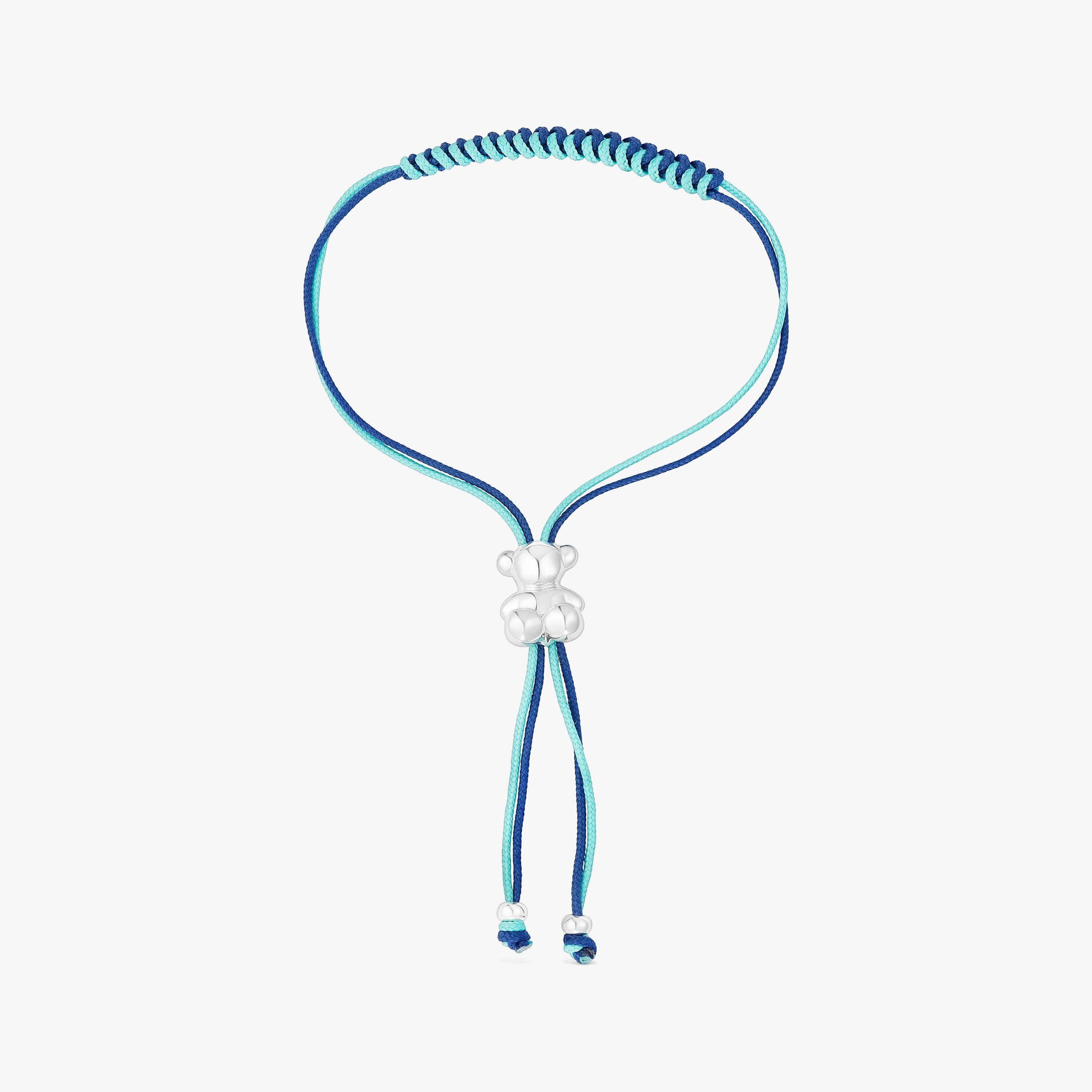 Bold Bear Bracelet with turquoise and navy blue cord and a silver bear