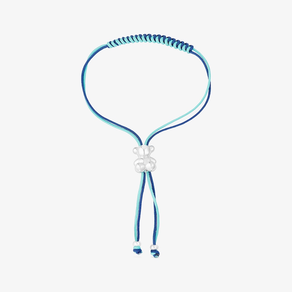 Bra&ccedil;alet de cord&oacute; turquesa i blau mar&iacute; amb &oacute;s de plata Bold Bear