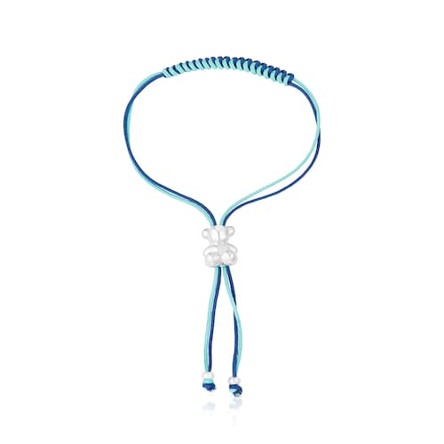 Bold Bear Bracelet with turquoise and navy blue cord and a silver bear