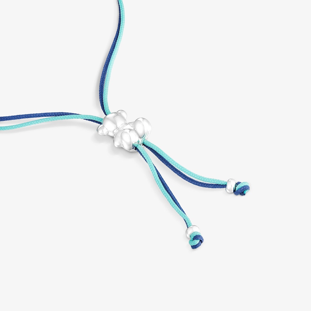 Bra&ccedil;alet de cord&oacute; turquesa i blau mar&iacute; amb &oacute;s de plata Bold Bear