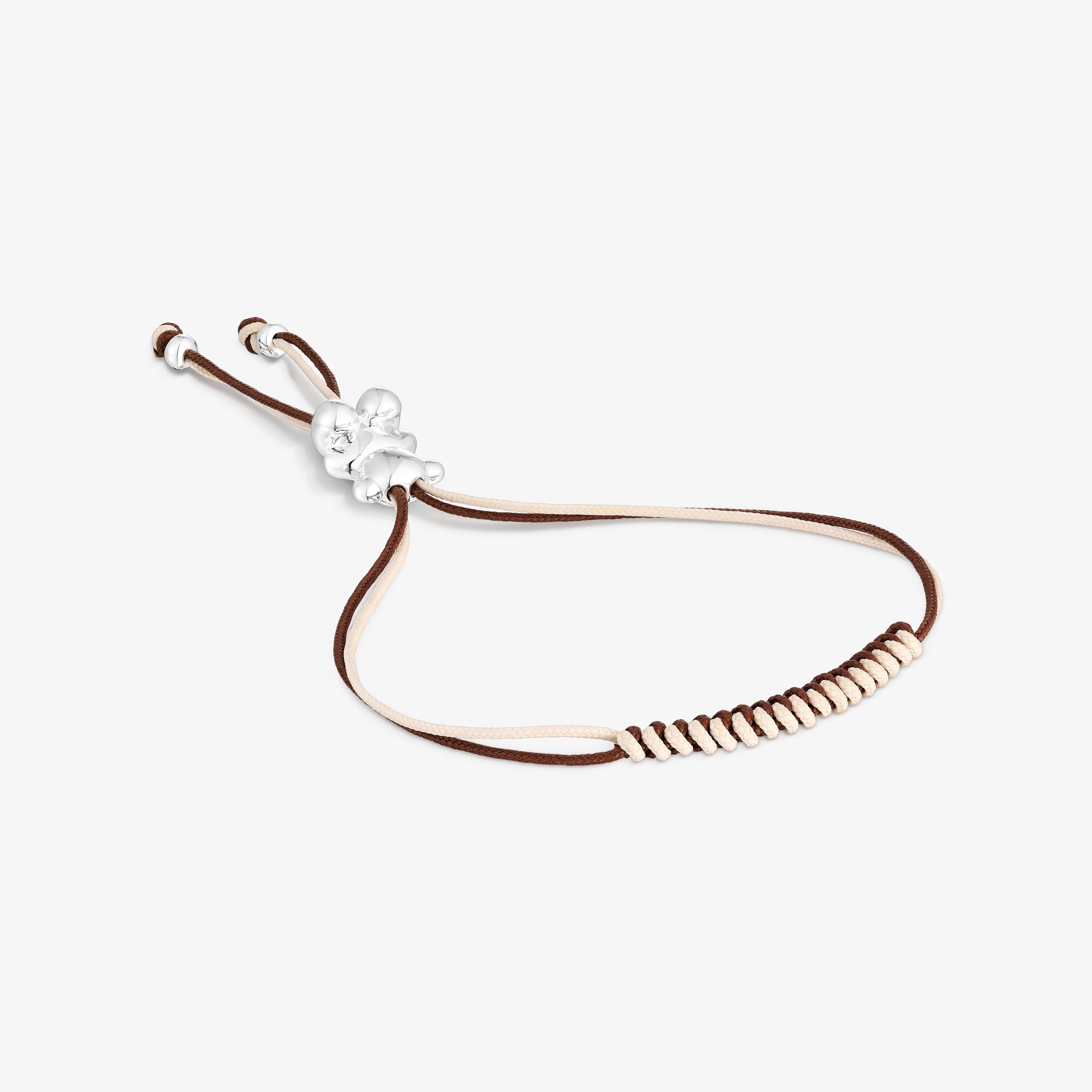 Bold Bear Bracelet with brown and beige cord and a silver bear