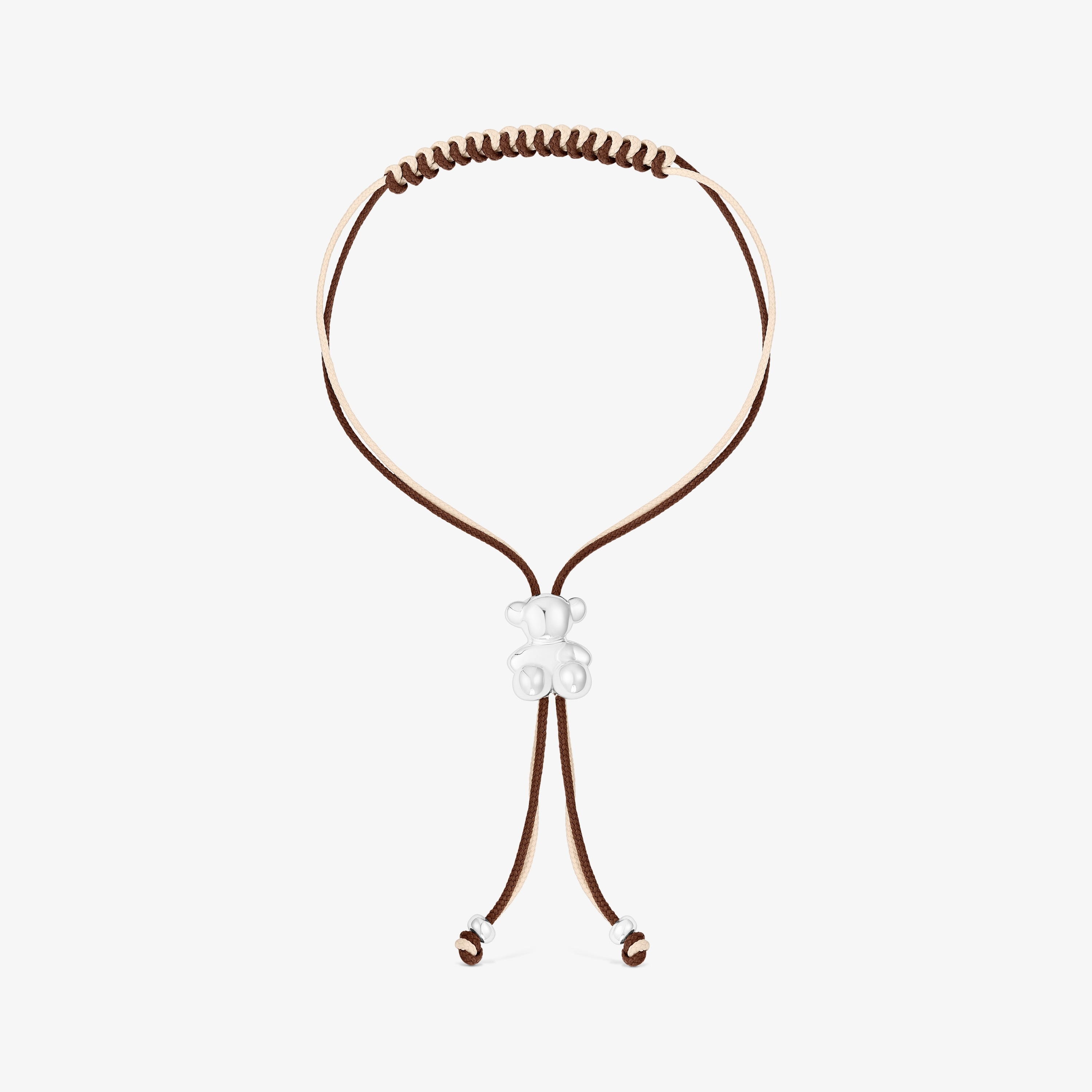 Bold Bear Bracelet with brown and beige cord and a silver bear